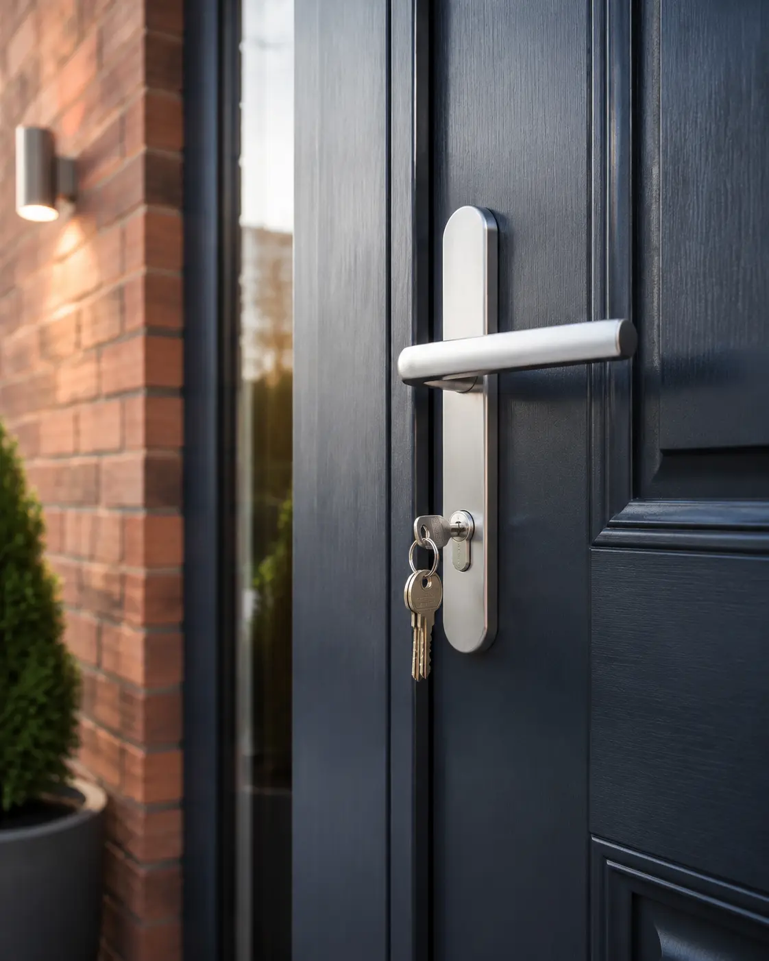 Modern high-security lock fitted to a contemporary UK front door