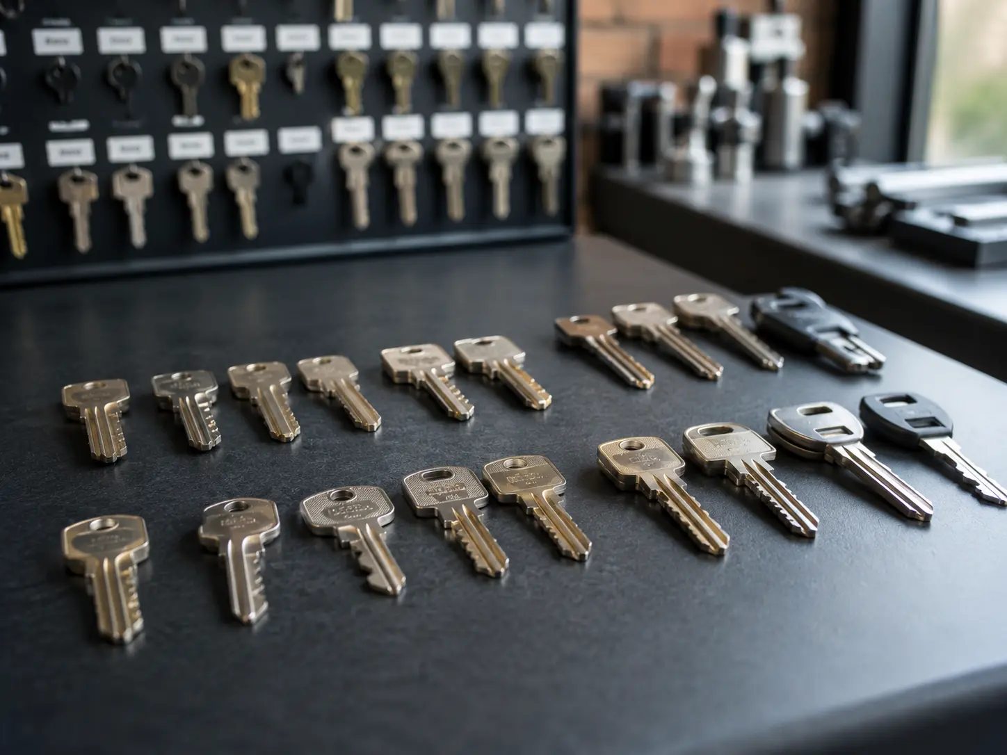Wall of cut keys inside a commercial premises